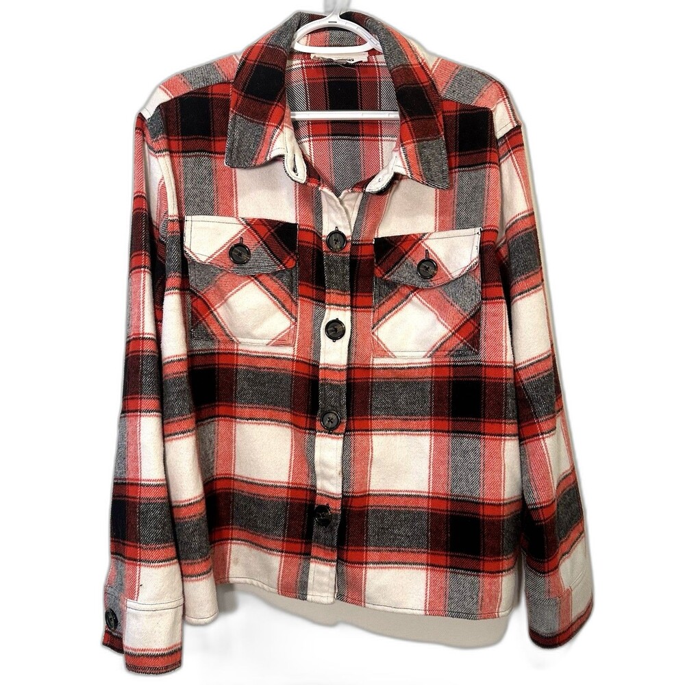 BB Dakota Steve Madden Plaid Shacket XXL Red Black White Button Shirt Jacket - Picture 2 of 7